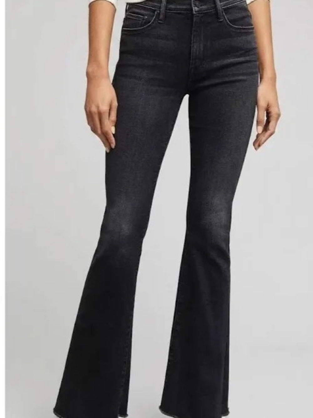 MOTHER The Weekender Fray Jeans Thunder Road Black Flare Size 25